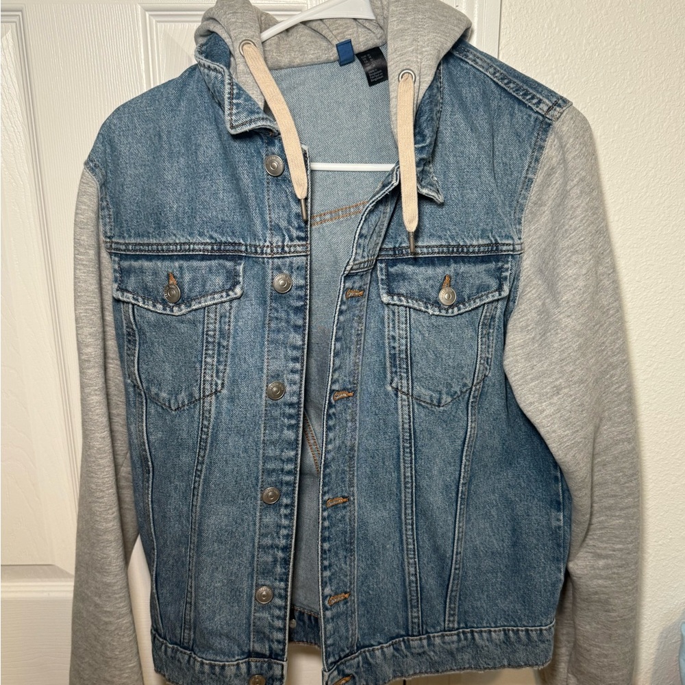 H&M Blue Denim Jacket with Gray Sleeves
